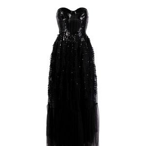 ELISABETTA FRANCHI
black embellished floral-appliqué maxi dress gown